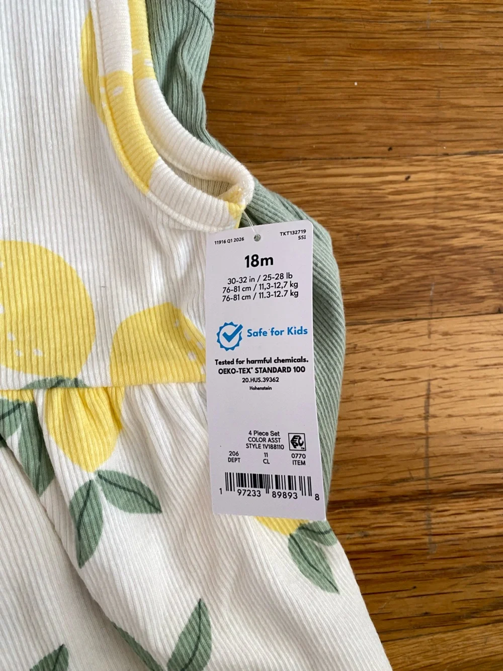 Carter’s Baby Girl 4-Piece Lemon & Sage Ribbed Set | NWT | 18M